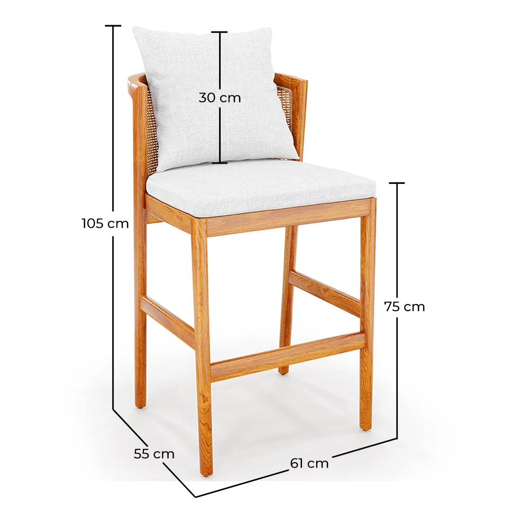 Tabouret Haut d'Extérieur en Bois de Teck avec Coussins - Bamas image 10