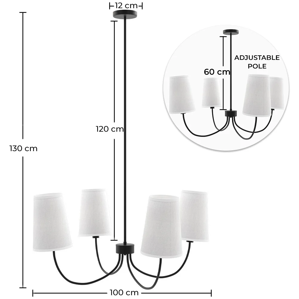 Lustre Noir de Plafond avec 4 Abat-jours - Dixiu image 10