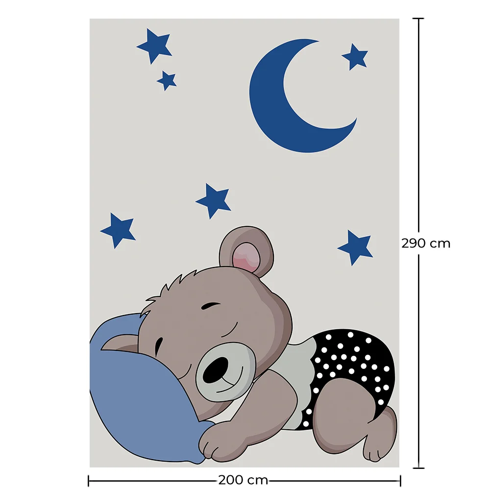 Grand Tapis Enfant Motif Ours Dormant - Bleu et Gris (290x200 cm) - Hercai image 10