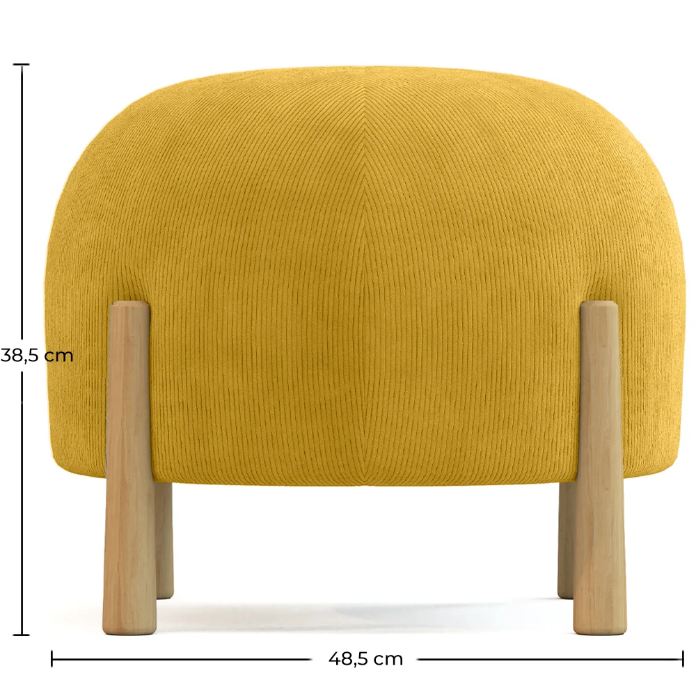 Pouf Rond Tapissé en Velours Côtelé avec Pieds en Bois Naturel - Marrakesh image 10