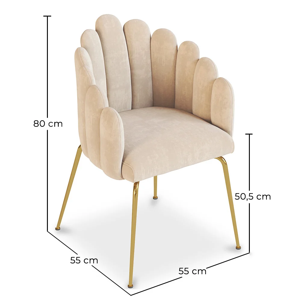 Chaise de Salle à Manger Design Coquillage Glam en Velours - Pieds Dorés - Shell image 10