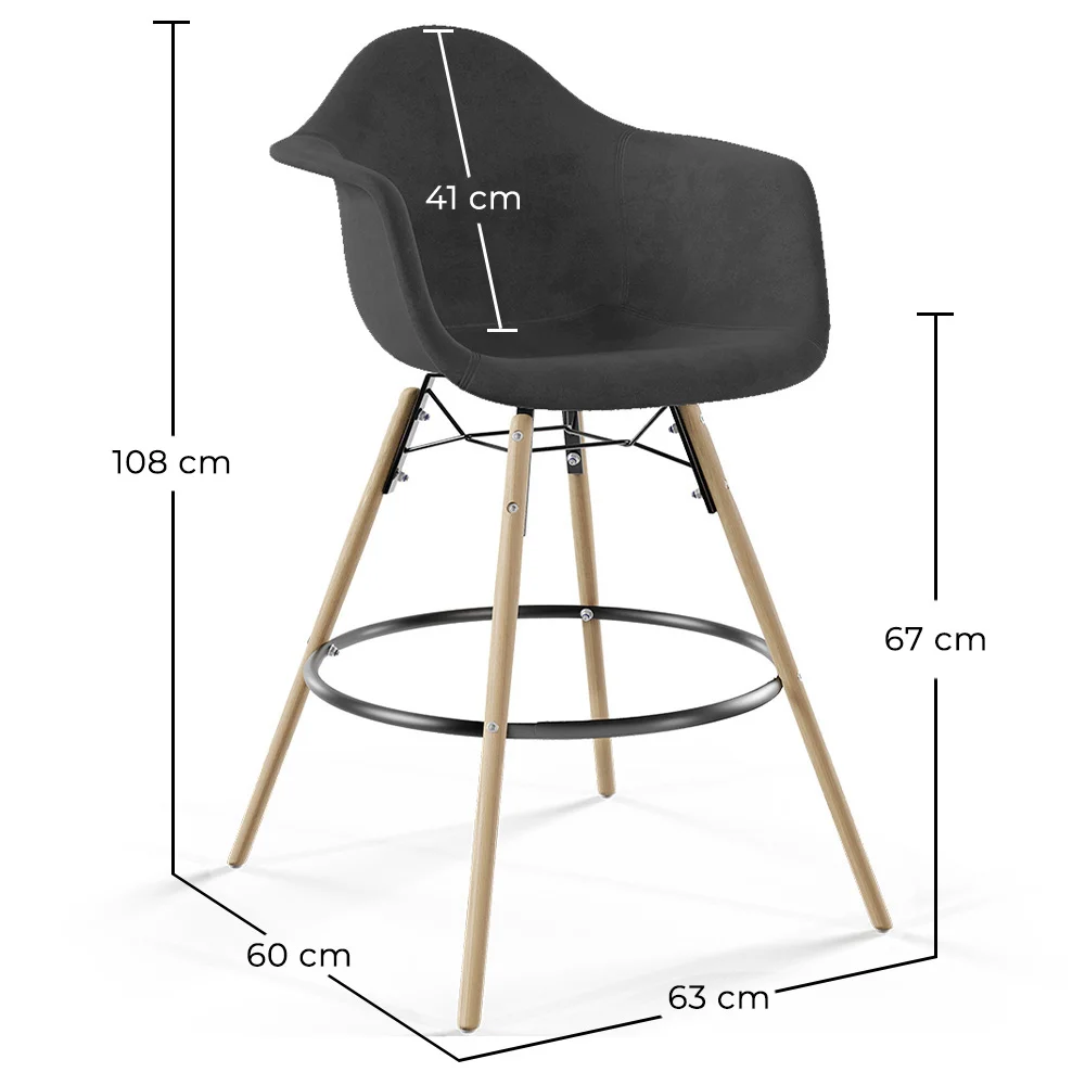 Tabouret de Bar en Velours - Design Scandinave et Pieds en Bois - Nordika image 10