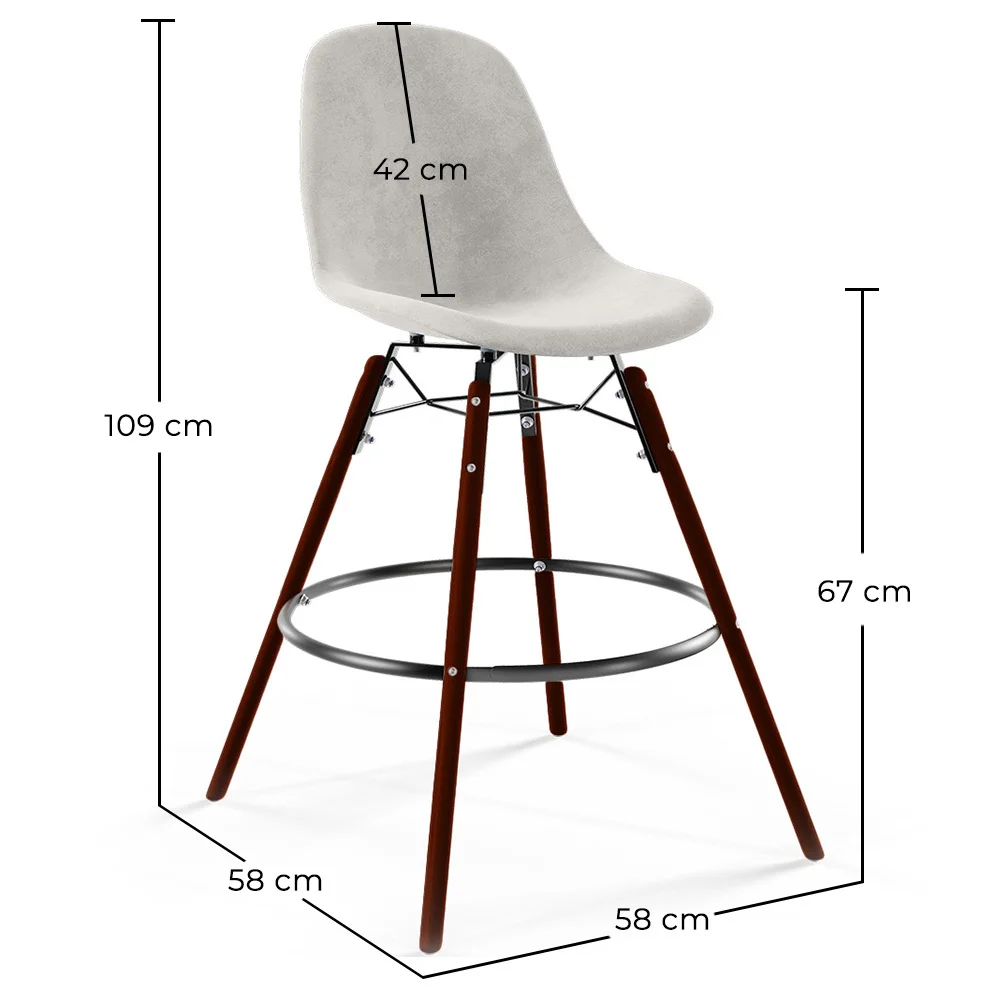 Tabouret de Bar en Velours - Design Scandinave et Pieds en Bois Foncé - Skögur image 10