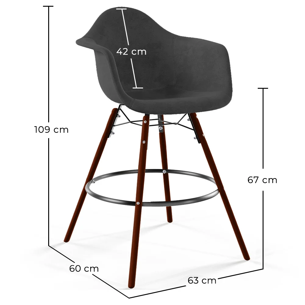 Tabouret de Bar en Velours - Design Scandinave et Pieds en Bois Foncé - Nordika image 10