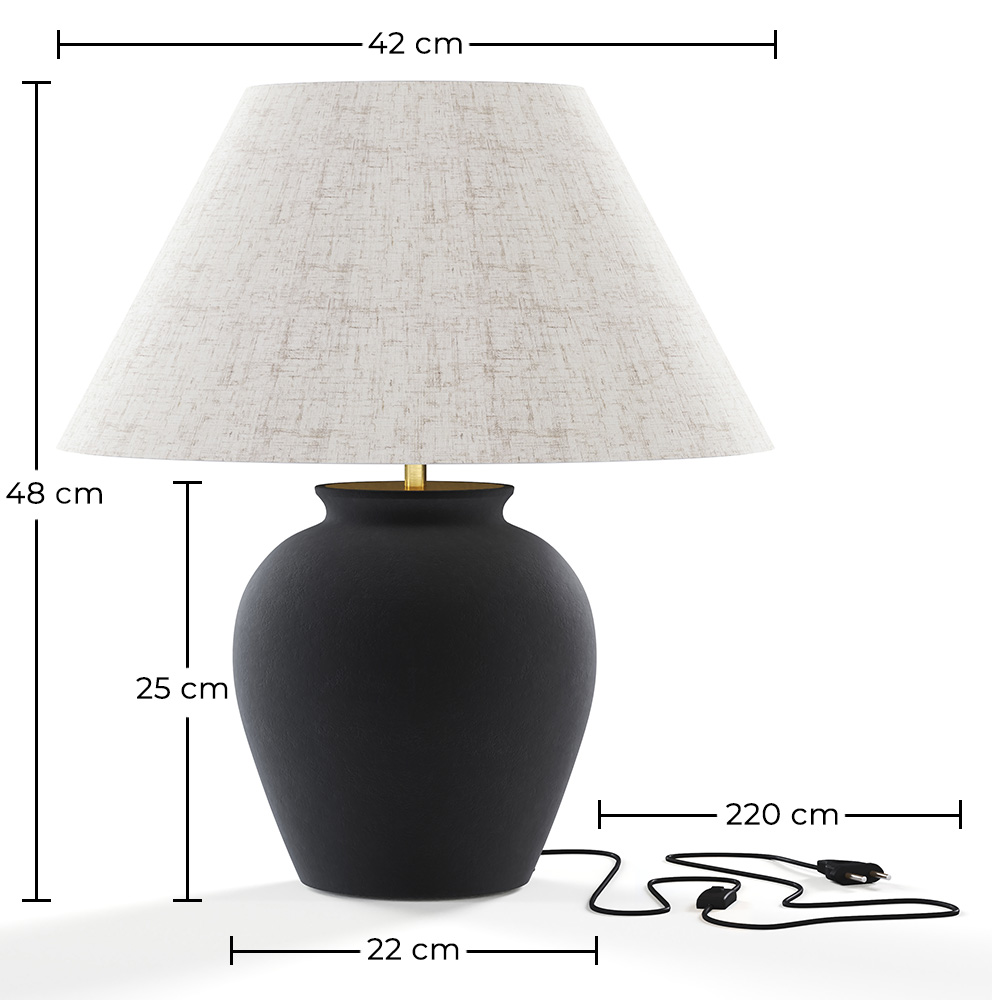 Lampe de Table Vintage - Base en Céramique et Abat-jour en Tissu - Luno image 10