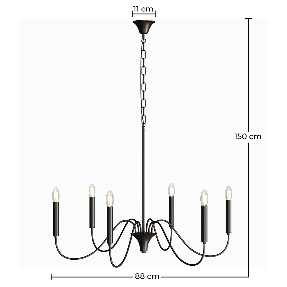 Suspension Métallique Style Chandelier Noir Mat – 6 Bras - Lumella image 10