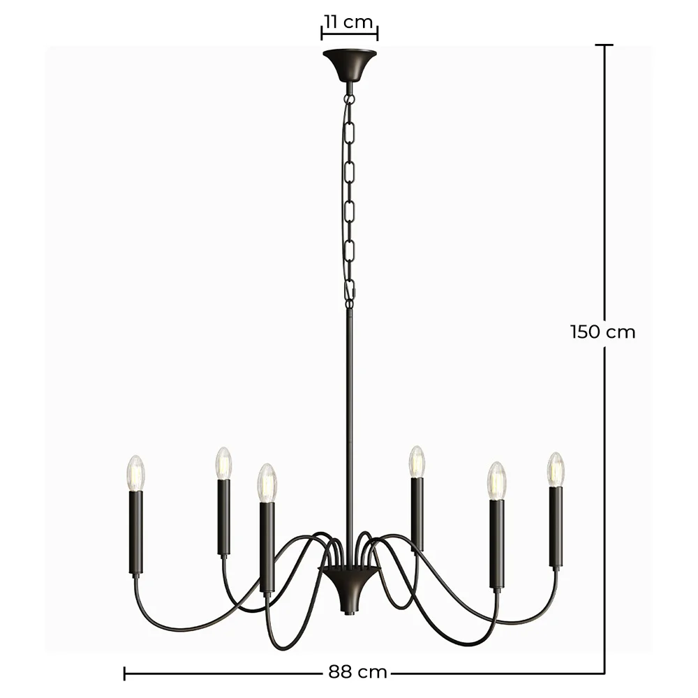 Suspension Métallique Style Chandelier Noir Mat – 6 Bras - Lumella image 10