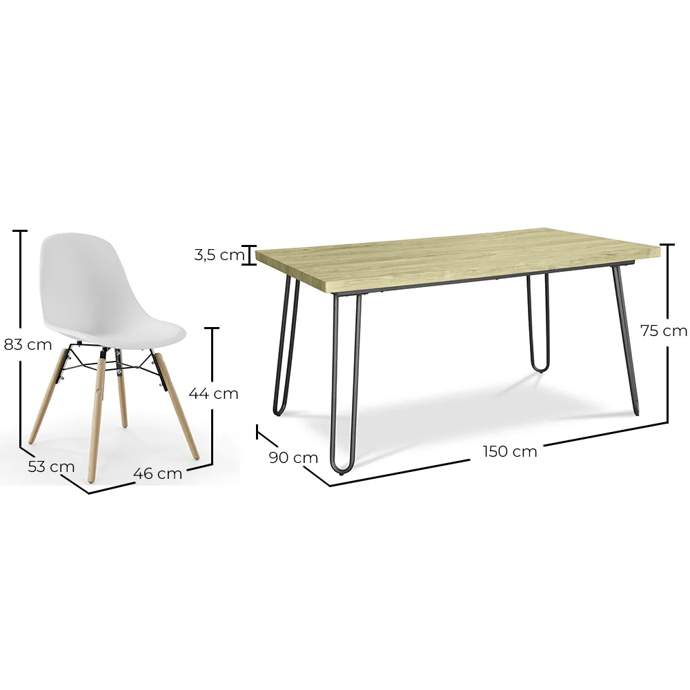 Pack Table Hairpin (90x150 cm) + 6 Chaises de Salle à Manger Nórdicas Skögur image 10