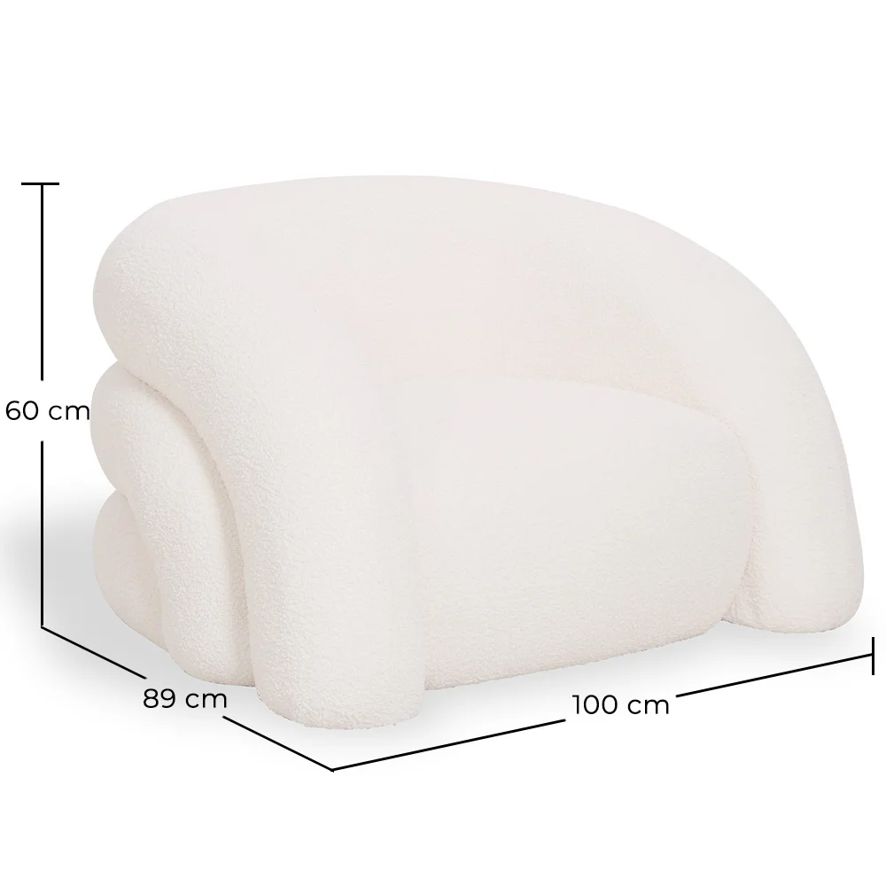 Fauteuil Moderne Rembourré En Tissu Bouclé Blanc Crème – Design Courbe Et Confortable - Gab image 10