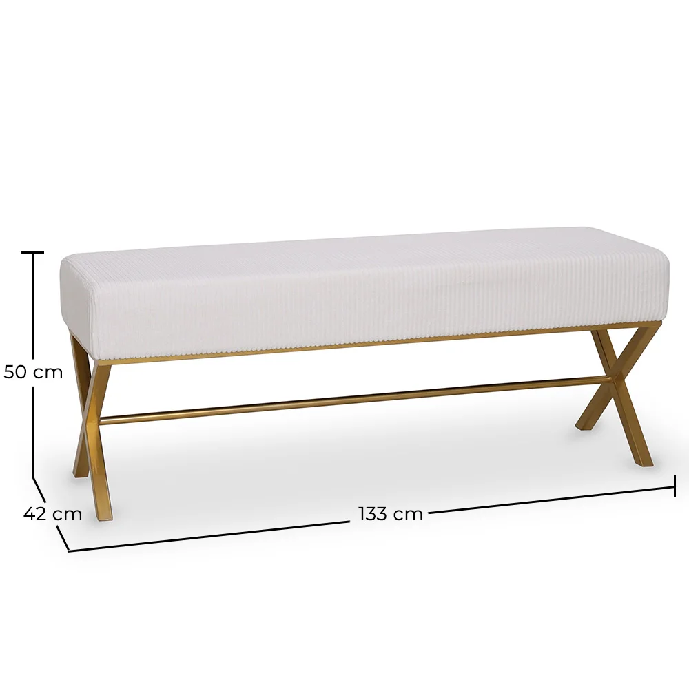 Banc Rembourré En Tissu Velours Avec Structure En Métal Doré - Vovi image 10