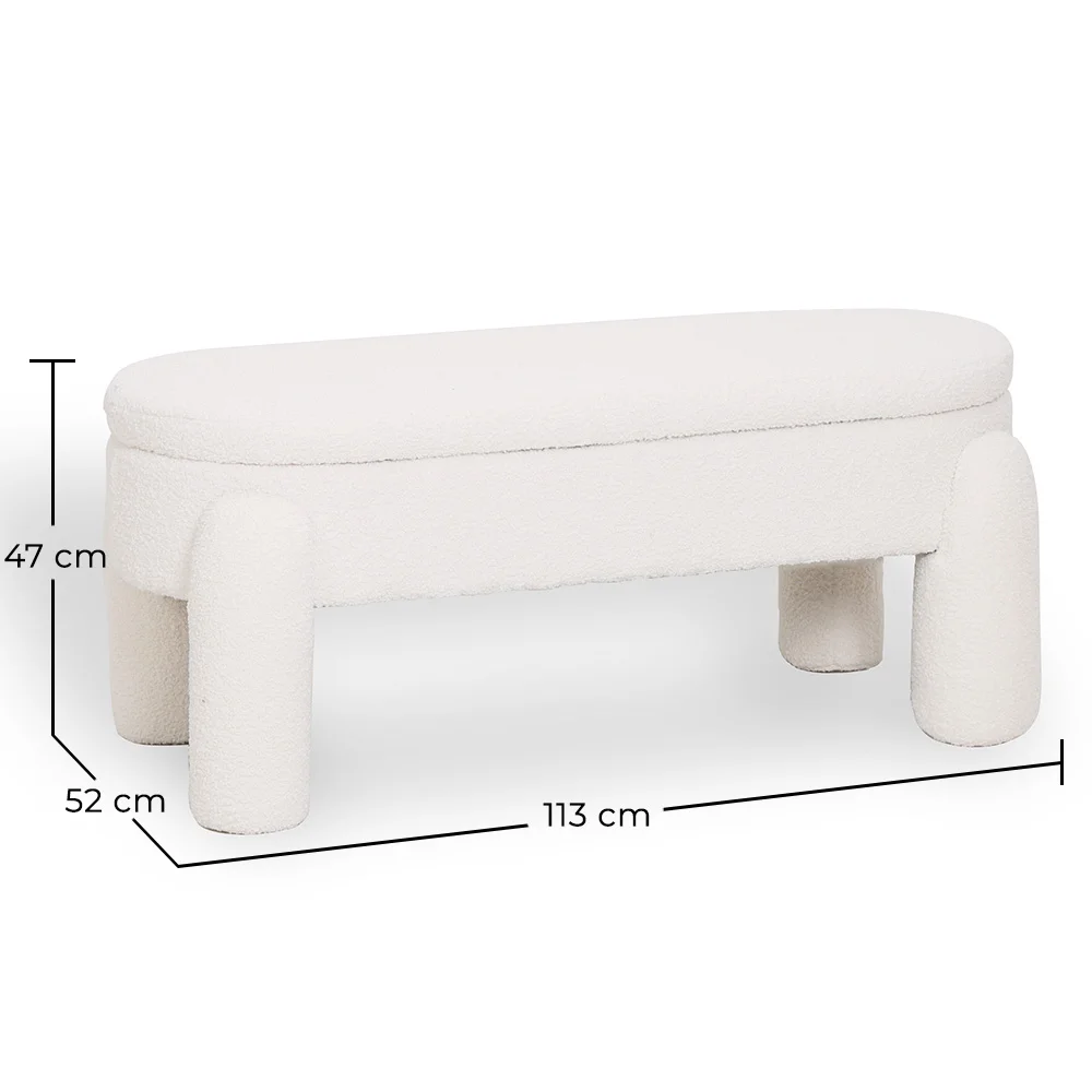 Banc Avec Rangement Rembourré En Tissu Bouclé Blanc Cassé – Assise Moderne Pour Salon Et Chambre - Boreta image 10