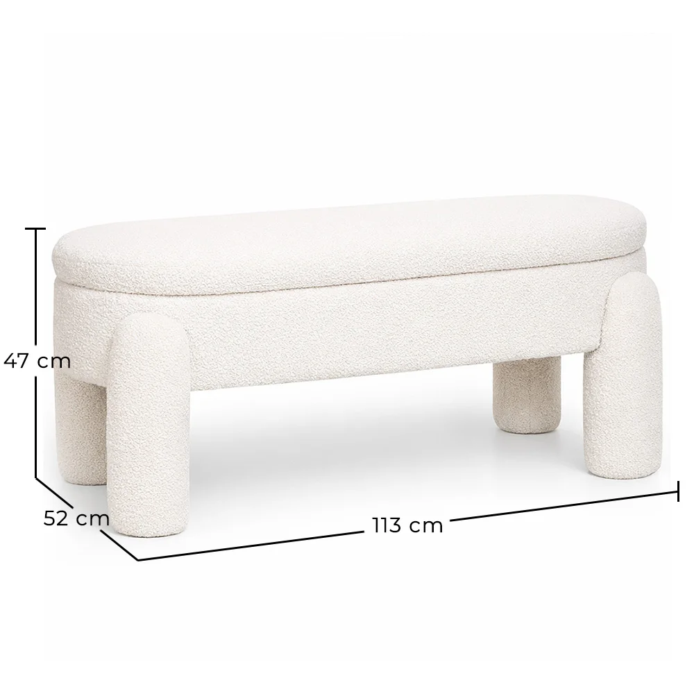 Banc Avec Rangement Rembourré En Tissu Bouclé Blanc Cassé – Assise Moderne Pour Salon Et Chambre - Boreta image 10