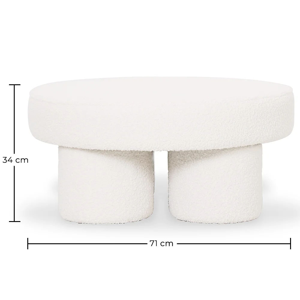 Ottoman Design En Bouclé Blanc – Table Basse Moderne - Sera image 10