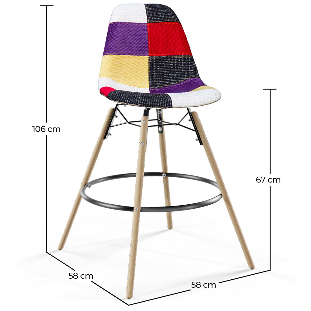 Tabouret de Bar - Rembourrage Patchwork - Design Scandinave et Pieds en Bois - Skögur image 10