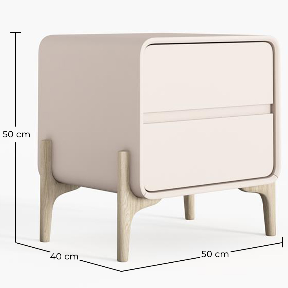 Table de chevet scandi moderne recouverte en simili cuir avec 2 tiroirs et pieds en bois naturel - Bennis image 10