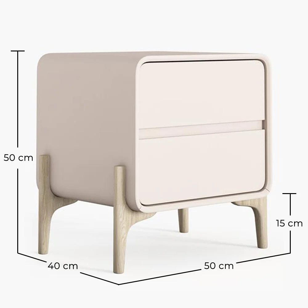 Table de chevet scandi moderne recouverte en simili cuir avec 2 tiroirs et pieds en bois naturel - Bennis image 10