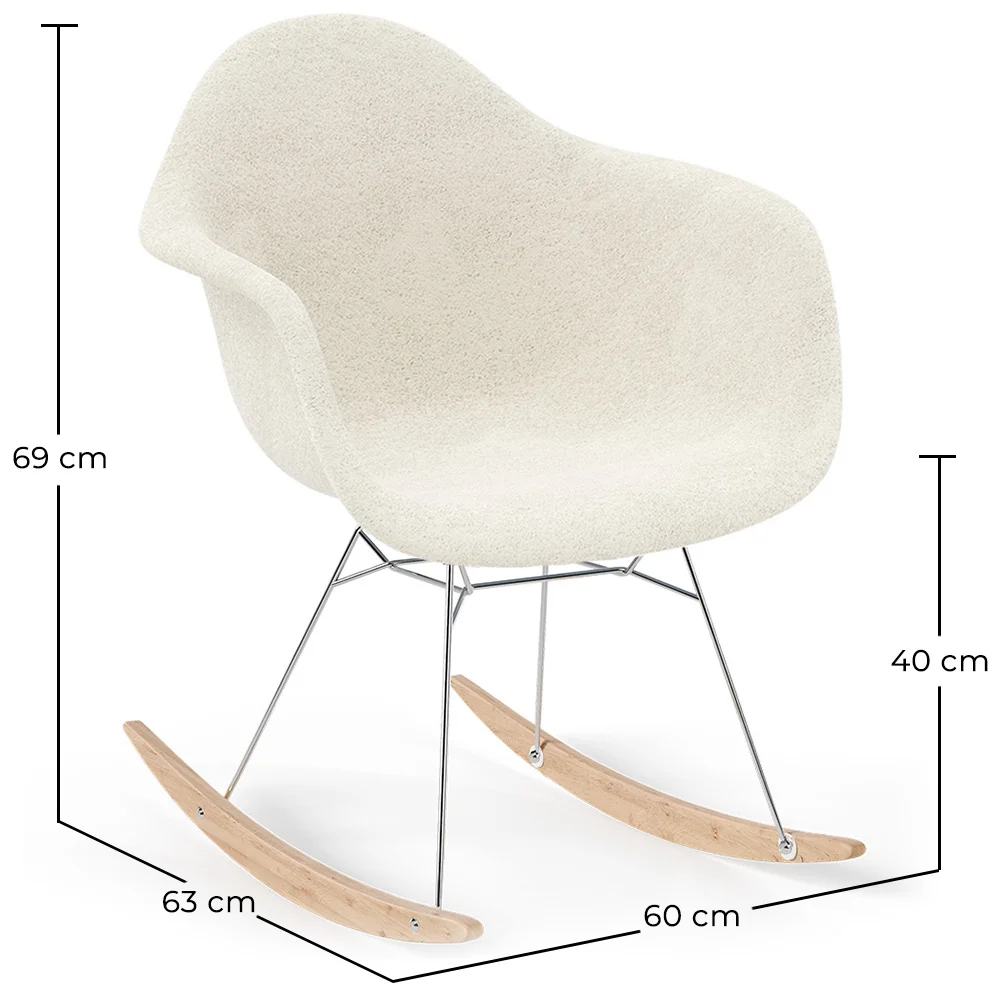 Chaise à bascule Bouclé avec accoudoirs – Design scandinave avec acier et bois - Nordika image 10