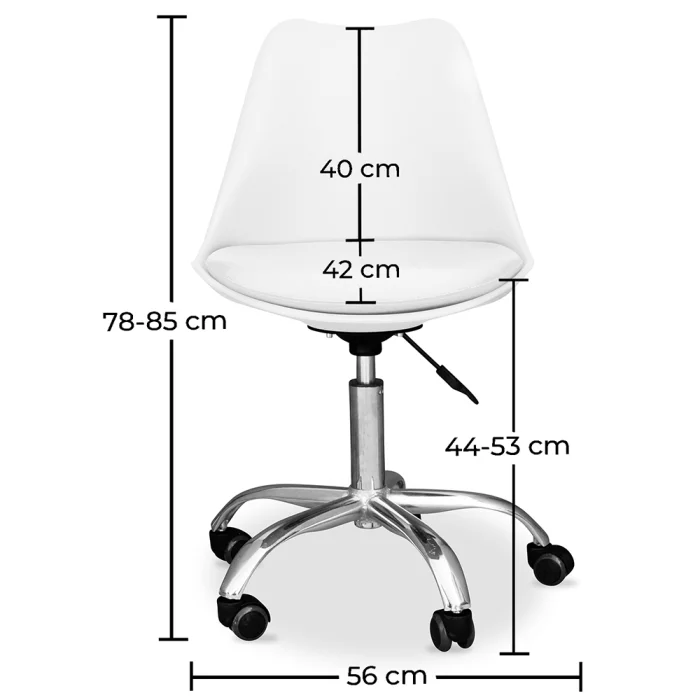 Chaise De Bureau Scandinave Style Tulipe – Pivotante Avec Roulettes – Cuir Végan Violet Pastel – Structure Noire – Hauteur Réglable - 2
