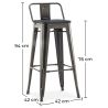 Tabouret de bar avec dossier - Design industriel - Bois et acier - 76cm - Stylix image 7