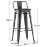 Tabouret de bar avec dossier - Design industriel - Bois et acier - 76cm - Stylix image 7