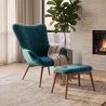Fauteuil avec repose-pieds - Revêtu de velours - Style scandinave - Huda image 7