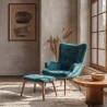 Fauteuil avec repose-pieds - Revêtu de velours - Style scandinave - Huda image 7