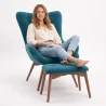 Fauteuil avec repose-pieds - Revêtu de velours - Style scandinave - Huda image 7