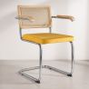 Chaise de salle à manger avec accoudoirs - Tapisserie en velours - Bois et rotin - Martha image 7