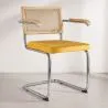 Chaise de salle à manger avec accoudoirs - Tapisserie en velours - Bois et rotin - Martha image 7