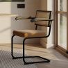 Chaise de salle à manger avec accoudoirs - tapissée de velours - bois et rotin - Puila image 7
