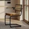 Chaise de salle à manger avec accoudoirs - tapissée de velours - bois et rotin - Puila image 7