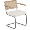 Chaise de salle à manger avec accoudoirs En Bouclette Fausse Fourrure Tapissée - Boucles Blanches- Bois et rotin - Birey image 7