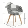 Chaise de Salle à Manger avec Accoudoirs - Tapissée en Patchwork - Blanc et Noir - Dominic image 7