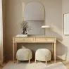 Pouf Rond Tapissé en Velours Côtelé avec Pieds en Bois Naturel - Marrakesh image 7