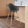 Tabouret de Bar en Velours - Design Scandinave et Pieds en Bois - Nordika image 7