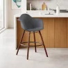 Tabouret de Bar en Velours - Design Scandinave et Pieds en Bois Foncé - Nordika image 7