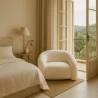 Fauteuil Moderne Rembourré En Tissu Bouclé Blanc Crème – Design Courbe Et Confortable - Gab image 7