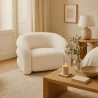 Fauteuil Moderne Rembourré En Tissu Bouclé Blanc Crème – Design Courbe Et Confortable - Gab image 7