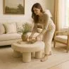 Ottoman Design En Bouclé Blanc – Table Basse Moderne - Sera image 7