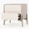 Table de chevet scandi moderne recouverte en simili cuir avec 2 tiroirs et pieds en bois naturel - Bennis image 7