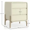 Table de chevet Scandi moderne recouverte de simili cuir avec 3 tiroirs et pieds en bois naturel - Bennis image 7