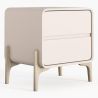 Table de chevet scandi moderne recouverte en simili cuir avec 2 tiroirs et pieds en bois naturel - Bennis image 9