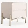 Table de chevet scandi moderne recouverte en simili cuir avec 2 tiroirs et pieds en bois naturel - Bennis image 9