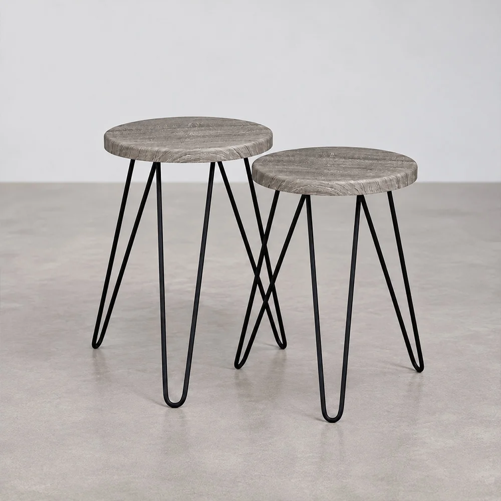 Ensemble de 2 tables d'appoint - Design industriel - Bois et métal - Hairpin image 8