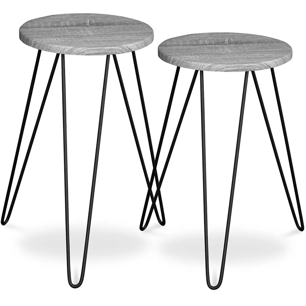 Ensemble de 2 tables d'appoint - Design industriel - Bois et métal - Hairpin image 8