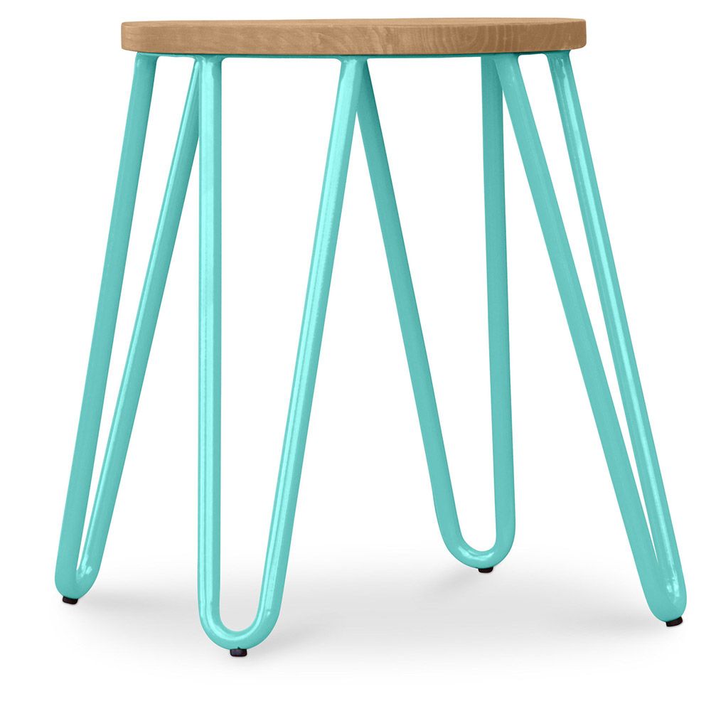 Tabouret de bar rond - design industriel - bois et acier - 44cm - Hairpin image 8