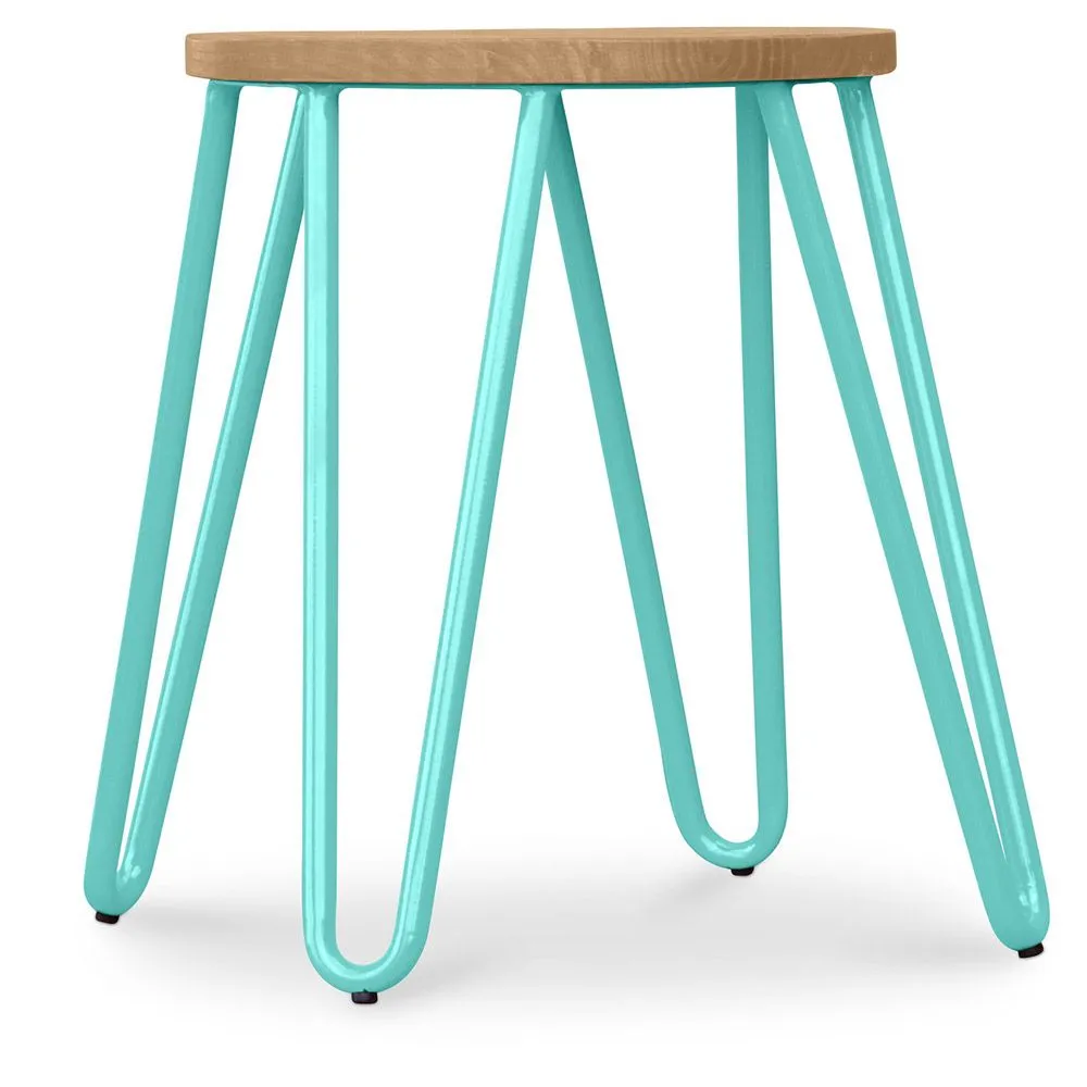 Tabouret de bar rond - design industriel - bois et acier - 44cm - Hairpin image 8