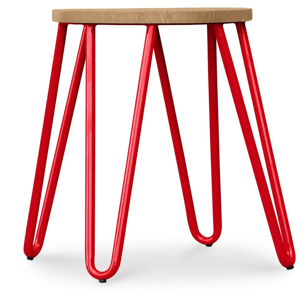 Tabouret de bar rond - design industriel - bois et acier - 44cm - Hairpin image 8