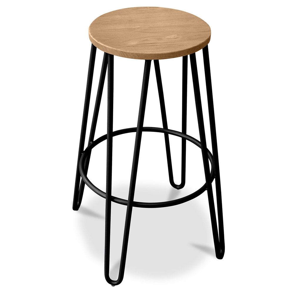 Tabouret rond - Design industriel - Bois et métal - 66cm - Hairpin image 8