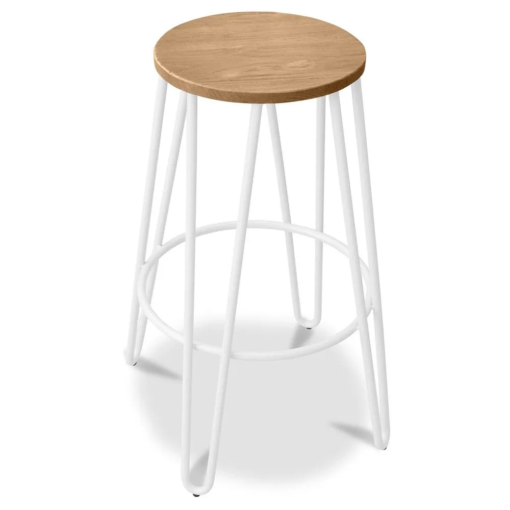 Tabouret rond - Design industriel - Bois et métal - 66cm - Hairpin image 8
